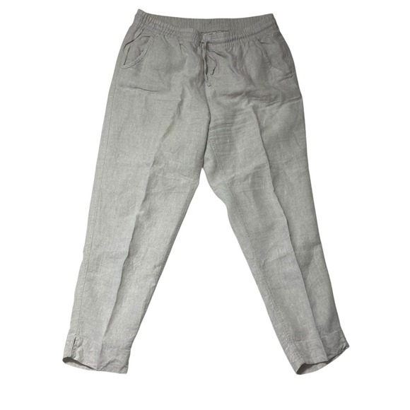 L.L. Bean 100% Linen Pants Sz 14 High Rise Relaxed Fit Summer Pull up Drawstring - Picture 1 of 11